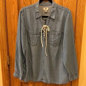 Old Navy Casual Denim Blue Lace-Up Shirt